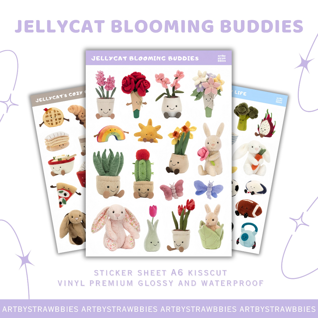 

Jellycat Stiker Sheet | Jellycat Blooming Buddies | Sticker Sheet Vinyl A6 Kisscut Waterproof Aesthetic | Jellycat Series | by artbystrawbbies