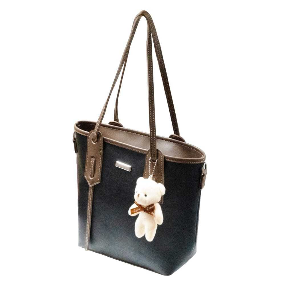 Tas Tangan Hitam dengan Boneka Kucing Putih Tas Kulit Selempang Wanita Fuyumi