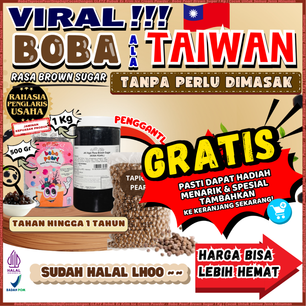 

BobaTapiocaPearlSiapSajiCocokDengan GLETZ Bubuk Es Krim Ice Cream Powder - Boba Pearl Brown Sugar 1 Kg | Cocok Untuk Semua Jenis Minuman