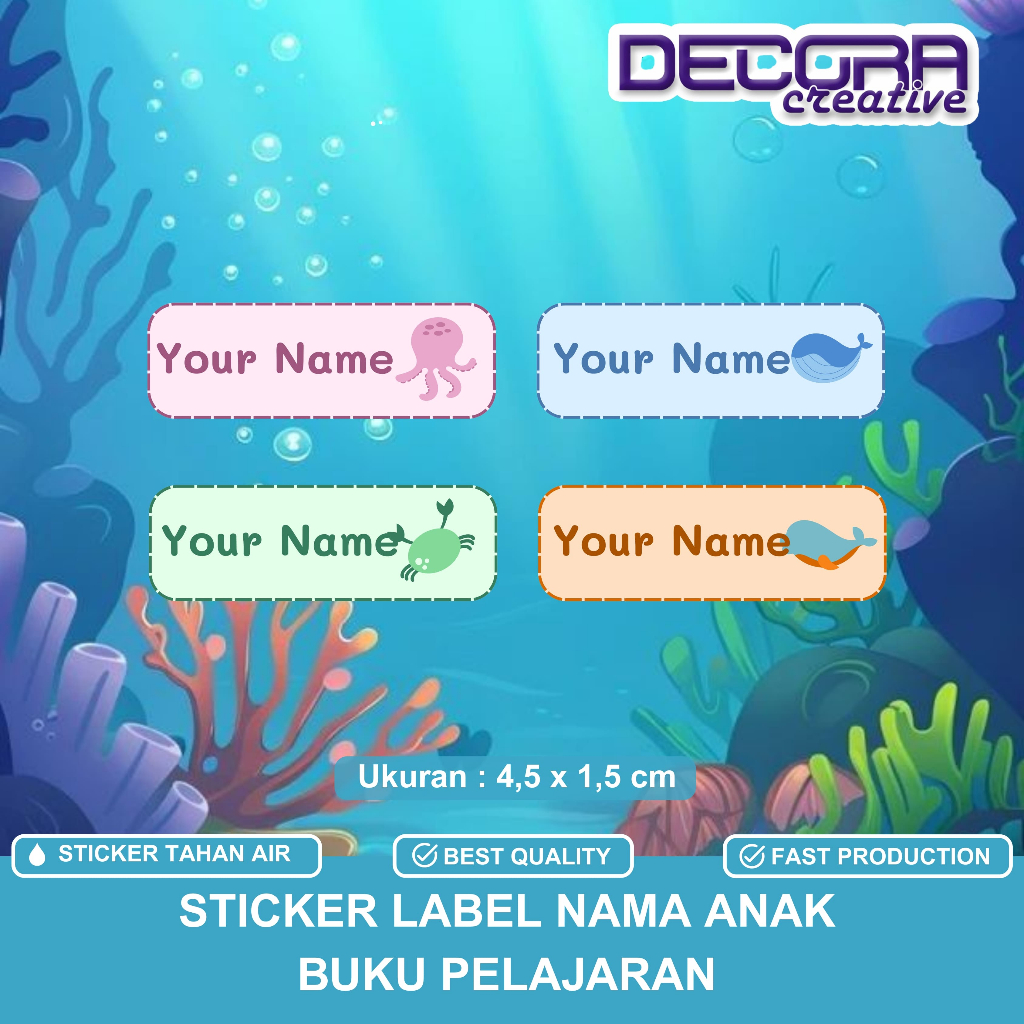 

70PCS | STIKER LABEL NAMA ANAK BUKU PELAJARAN ANAK SEA LAUT | STIKER MAPEL BAHAN CROMO