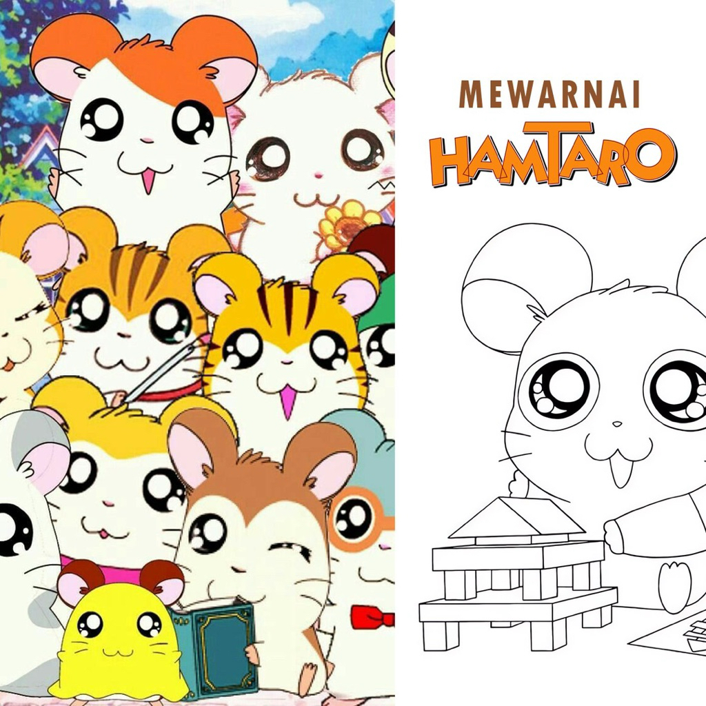 

15 Lembar A5 | Kertas Mewarnai tema Hamtaro | 15 Kertas gambar berbeda