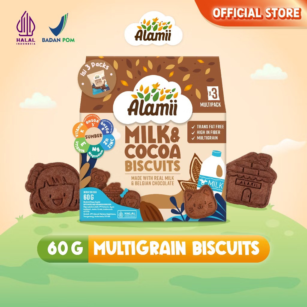 

Alamii Multigrain Biscuits / Cemilan Snack Biskuit - Milk & Cocoa / Oat & Milk 60g / 60gr