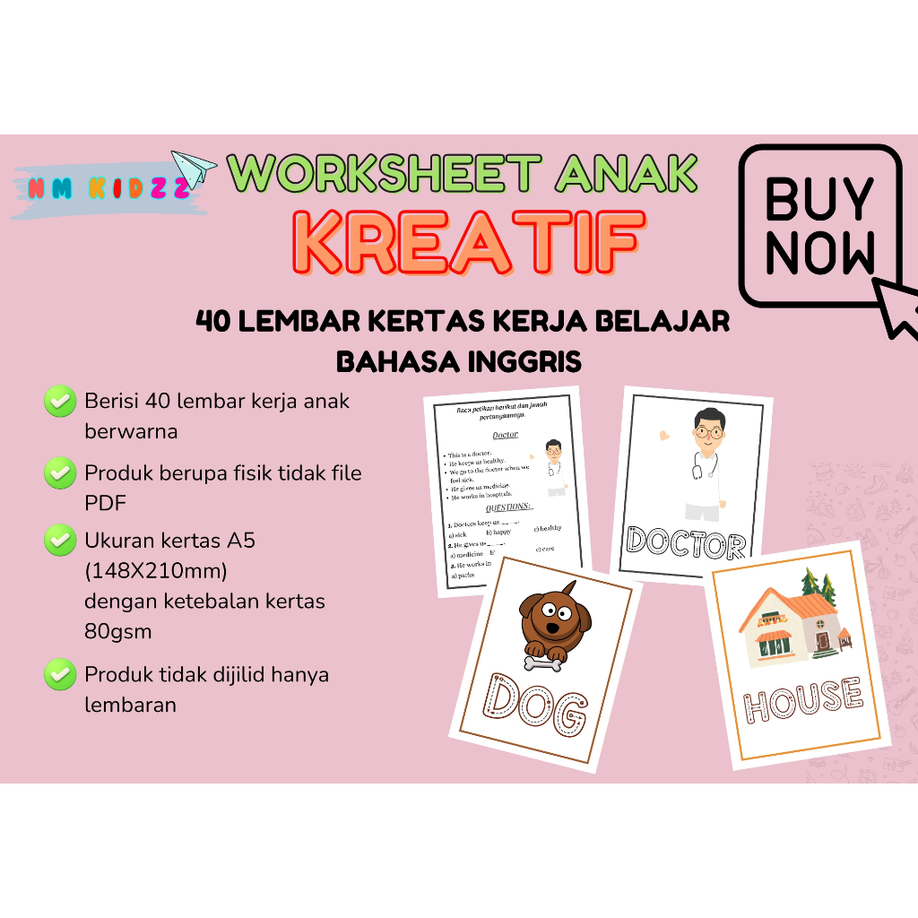 

Worksheet Belajar Bahasa Inggris Anak - Tracing & Soal Bergambar (Full Color | A5 | Loose Sheet)