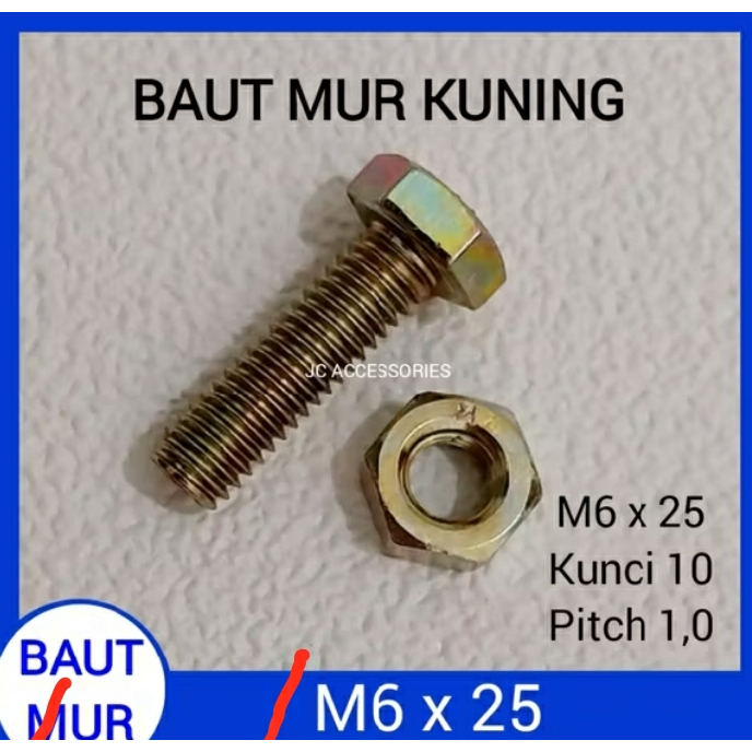 BAUT MUR KUNING M8 x 25 / Baut Mur Kuning