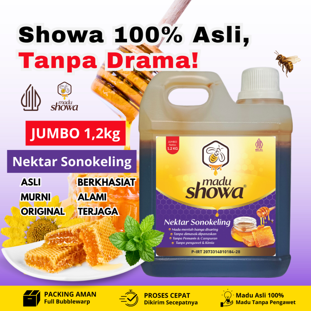 

Madu Showa Raw Honey Jumbo 1.2 Kg – Madu Murni Nektar Sonokeling Asli 100% | PIRT & Halal