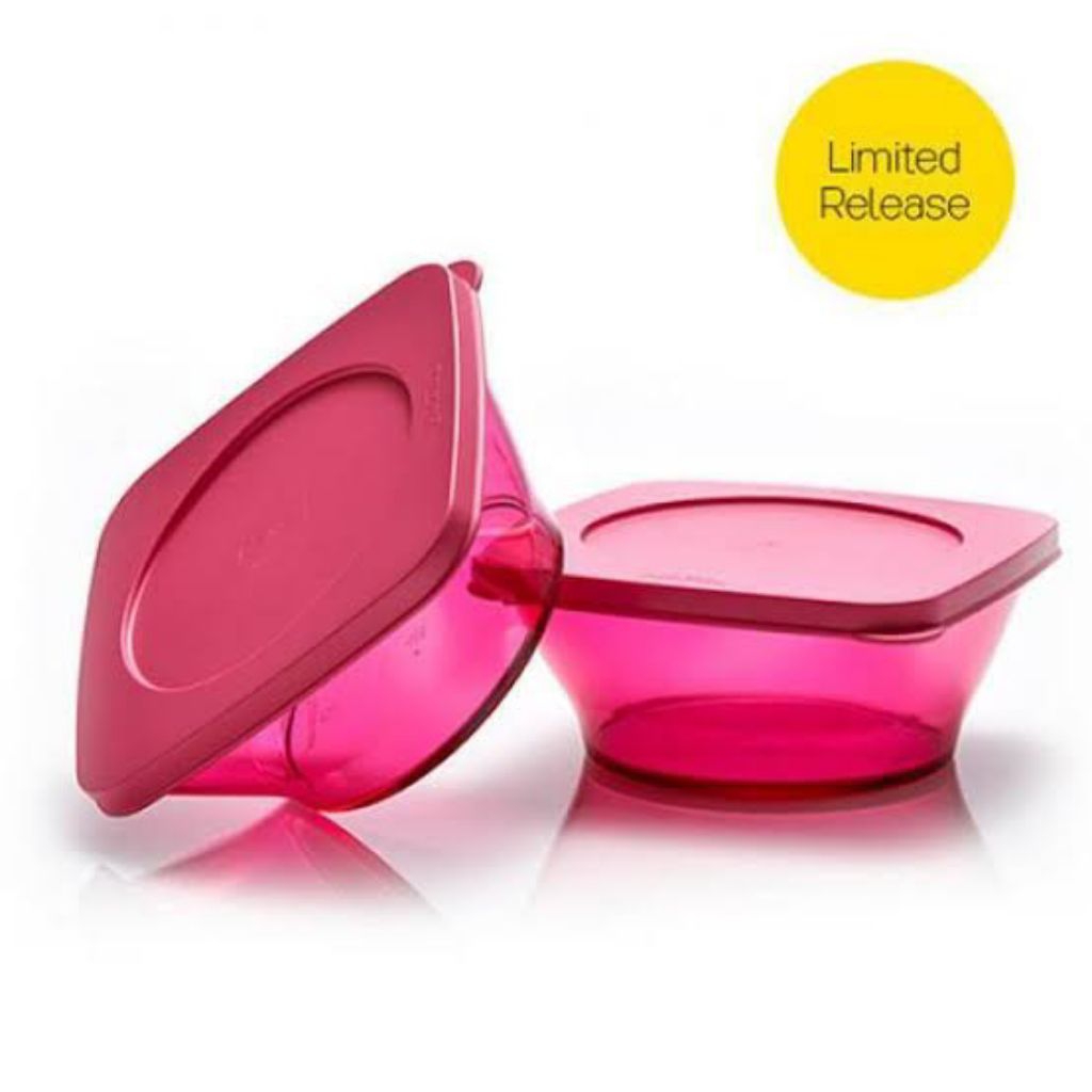 Promo Clear Square Pink Tupperware Ori Murah 620ml Bowl Pakai Tutup Mangkok Saji Pakai Tutup