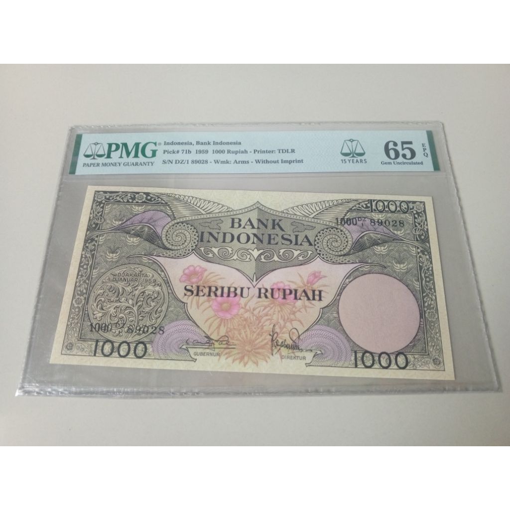 PMG 65 EPQ 1.000 Rupiah Bunga thn 1959