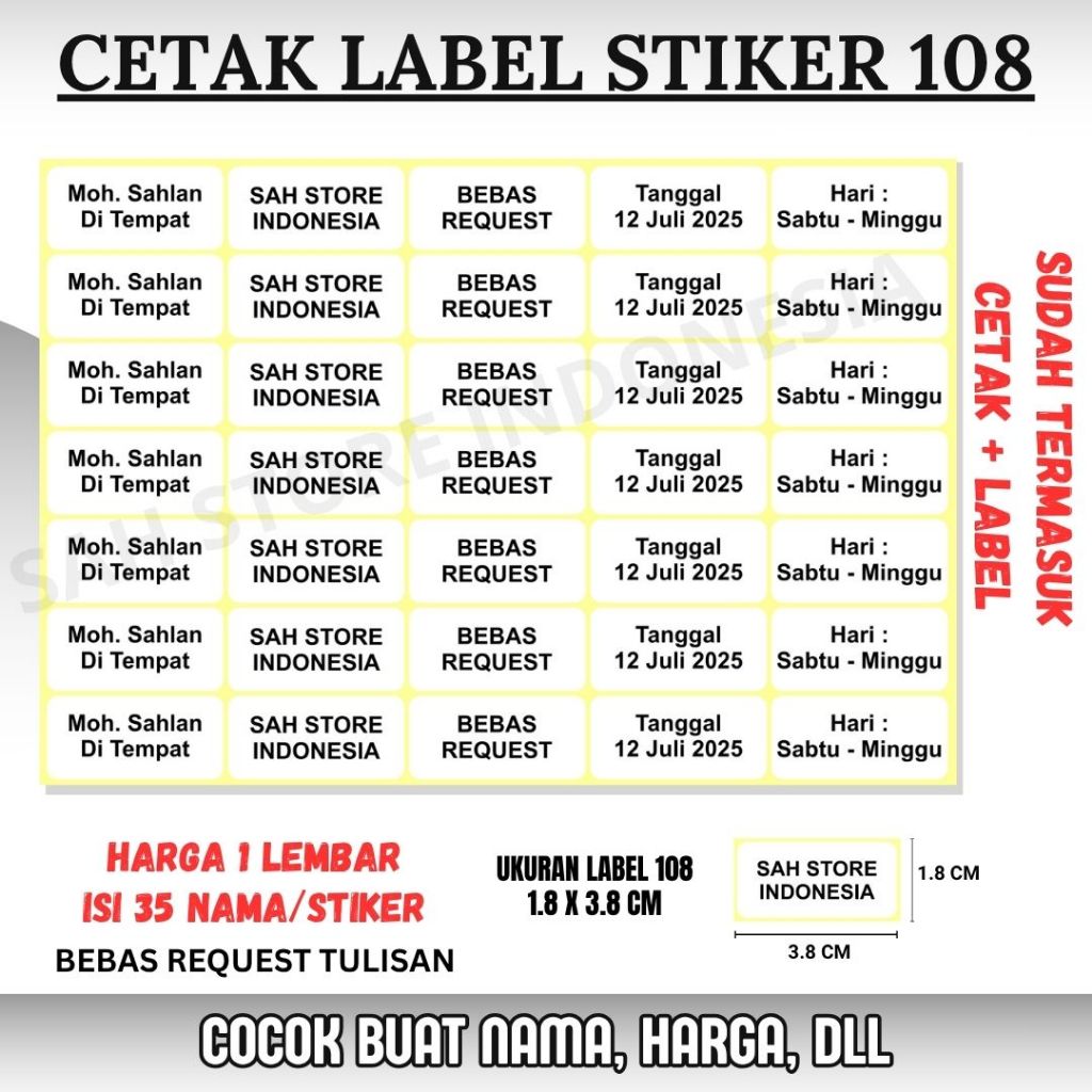 

CETAK LABEL NO. 108 NAMA UNDANGAN PERNIKAHAN - CETAK HARI TANGGAL PUKUL DLL BISA COD TINGGAL TEMPEL
