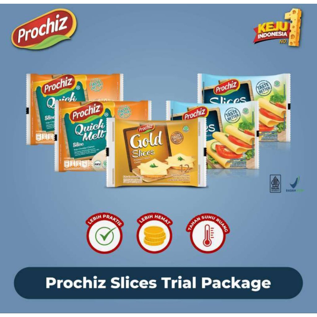 

PROCHIZ Slice Trial - Prochiz Keju Trial Slice ( Cheddar, Gold dan Quick Melt ) 5pcs