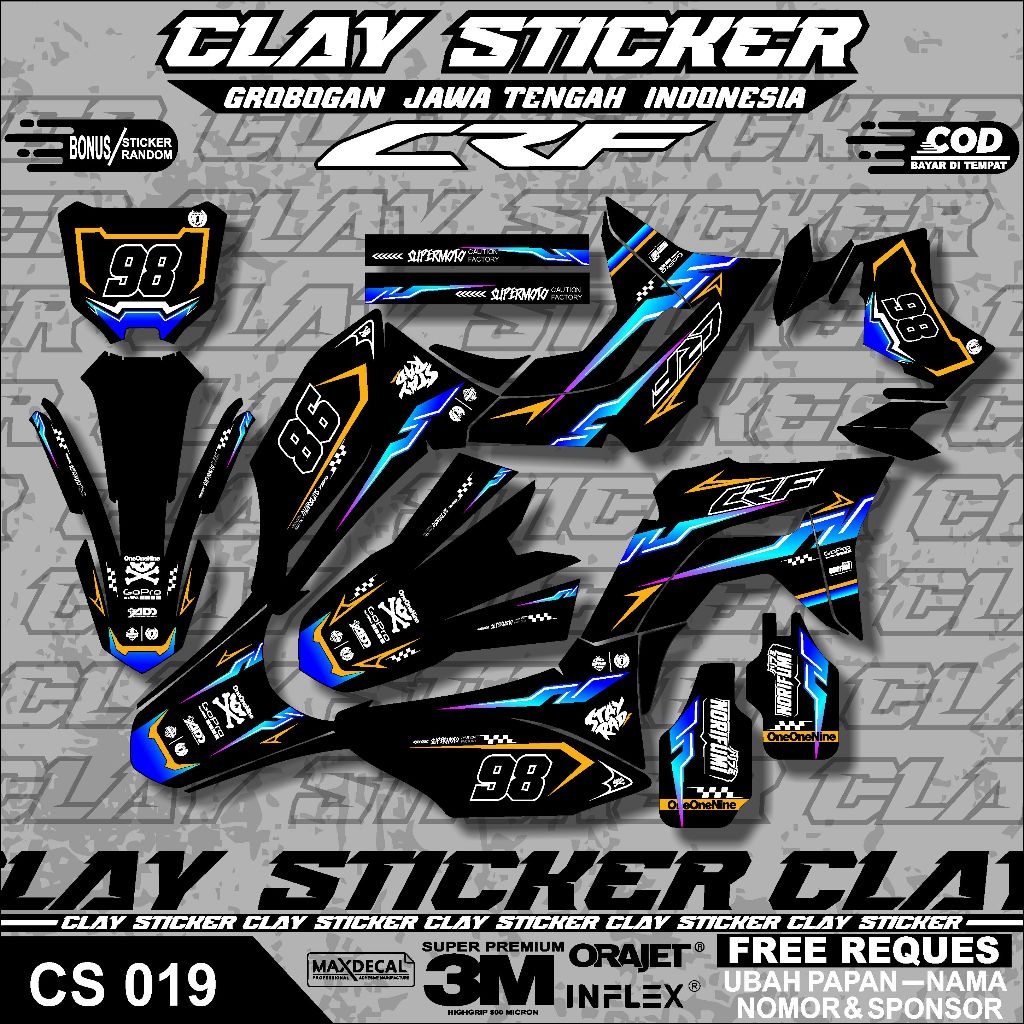Decal Striping Motor CRF 150L Desain Simpel Keren – Bisa Custom – Bahan Tebal & Tahan Lama Kode 019