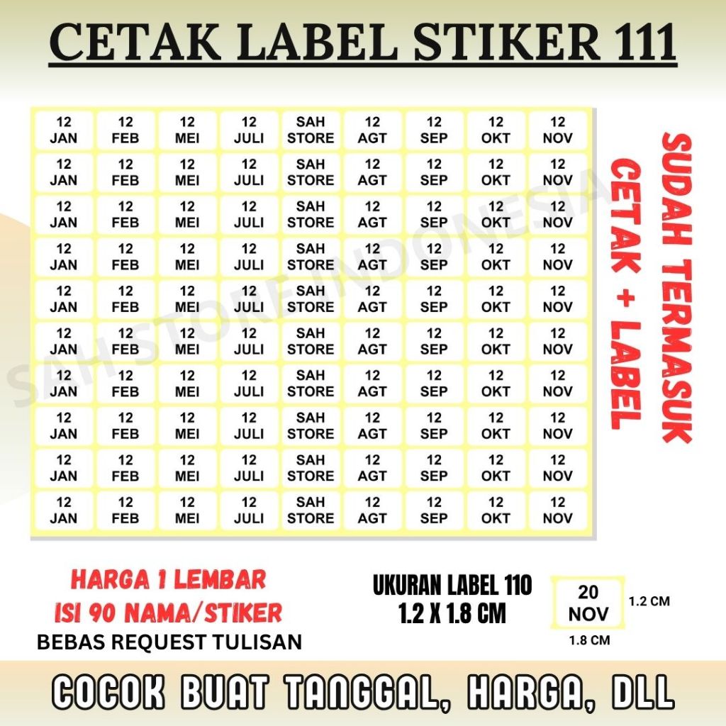 

CETAK LABEL NO. 111 - CETAK STIKER LABEL - CETAK STIKER TANGGAL DLL BEBAS REQUEST