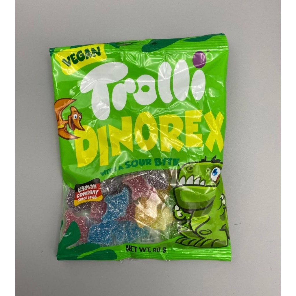 

IMPORT THAILAND PERMEN TROLLI DINOREX with sour bite for VEGAN 80grams