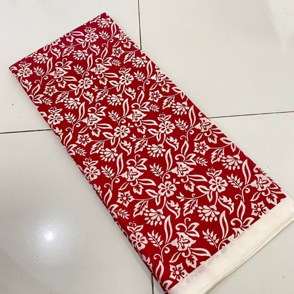 Kain Batik Meteran Merah Putih Series Bahan TRR Halus Kain Batik Seragam Bridesmaid