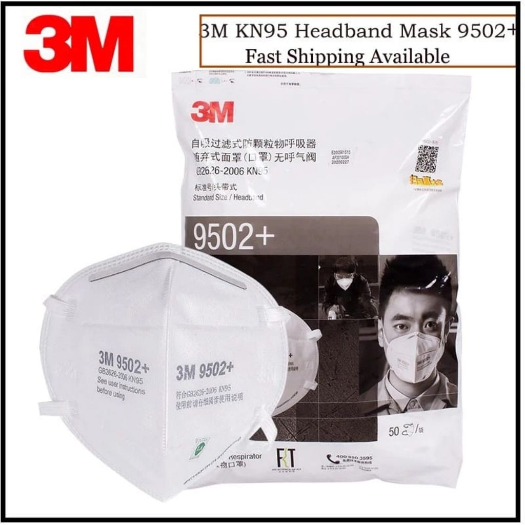 Masker 3M 9502+ KN95 N95 Headloop Hijab - Bag 50 Pcs