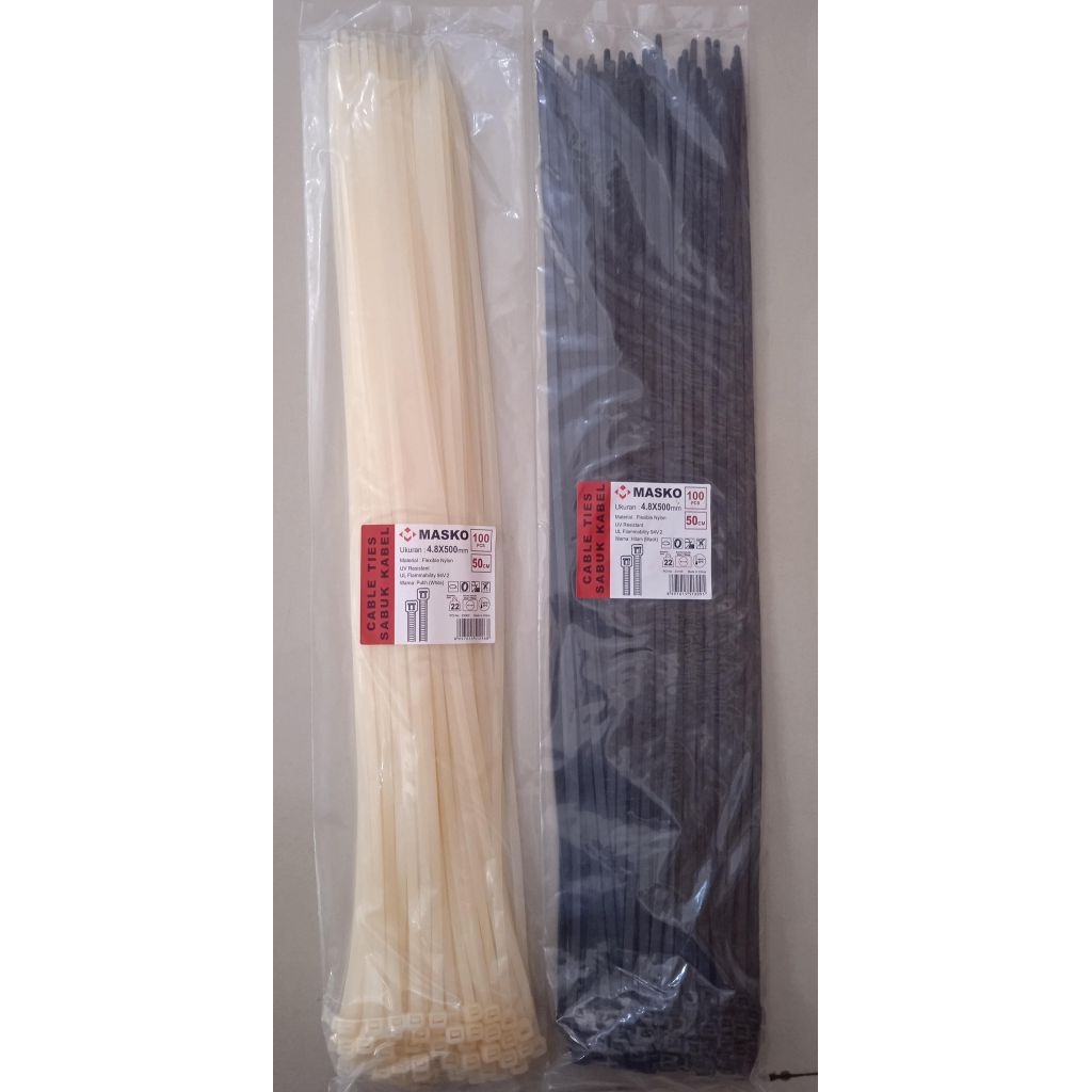 

kabel ties ukuran 500X 4,8 hitam /putih isi 100 pcs merek masko