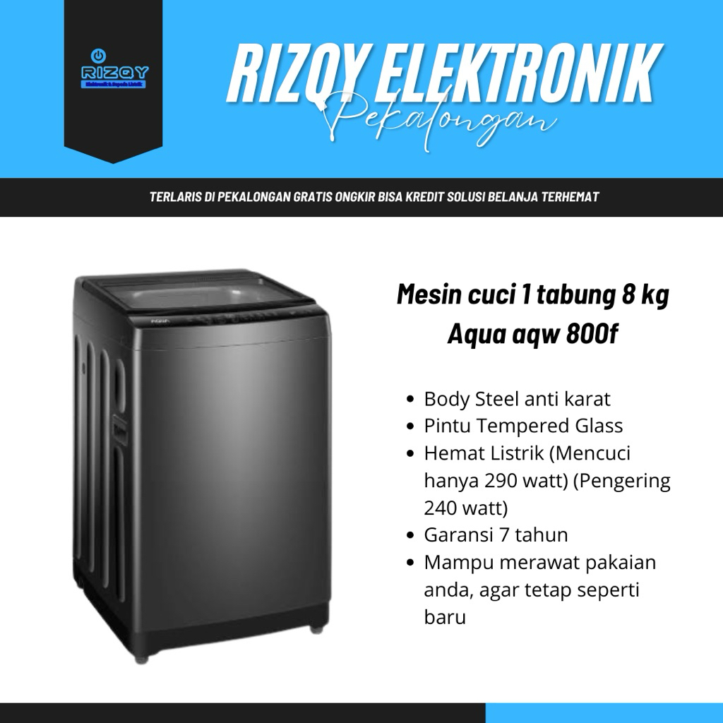 Mesin cuci 1 tabung 8kg Aqua aqw 800f