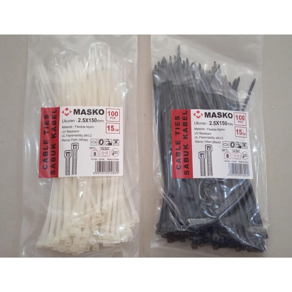 

kabel ties ukuran 150X 3,6hitam /putih isi 100 pcs merek masko