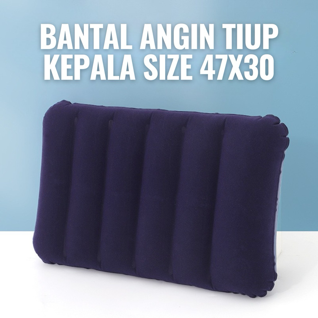 Bantal Angin Tiup PVC Bludru Besar Model Biru Sisir