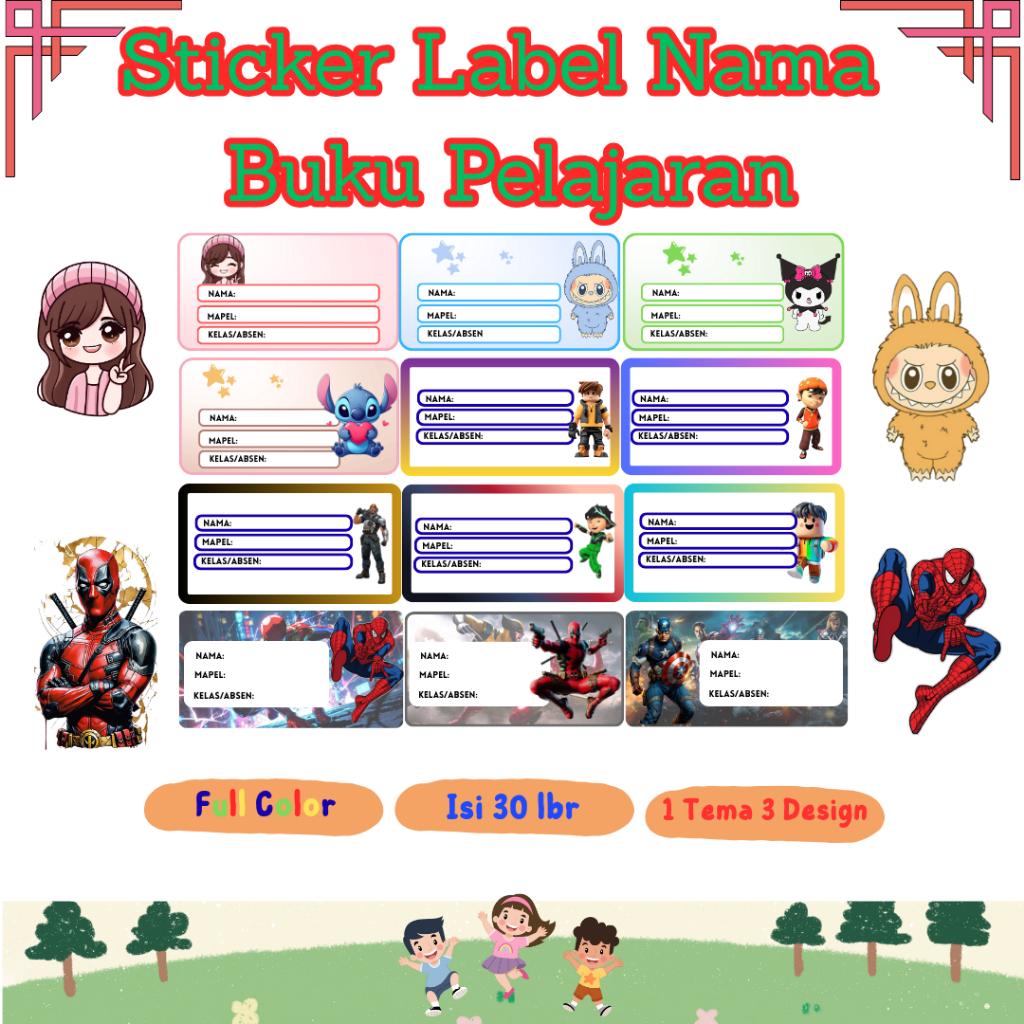 

Isi 30 Pcs Stiker Mapel Label Nama Buku Pelajaran Anak – Stiker Custom Full Color