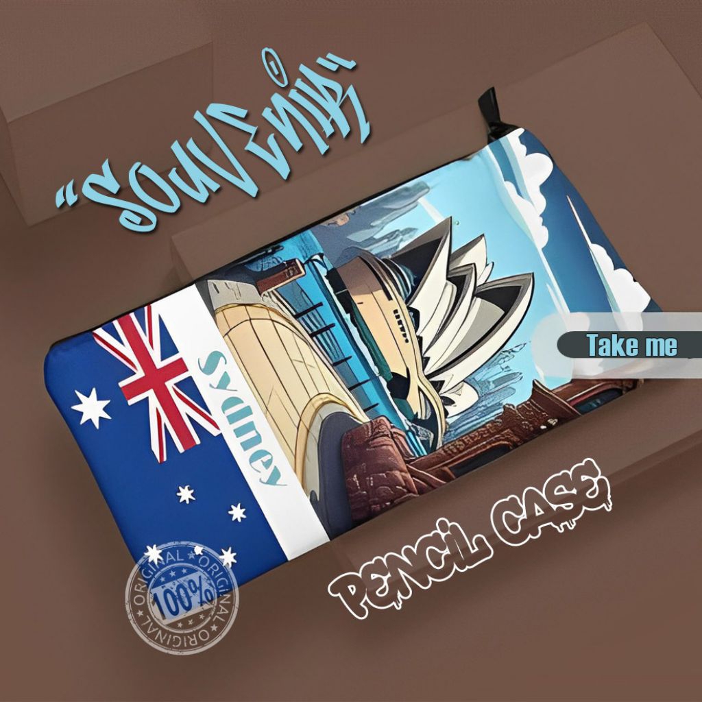 

pensil case - case pensil - motip negara australia malaysia-souvenir