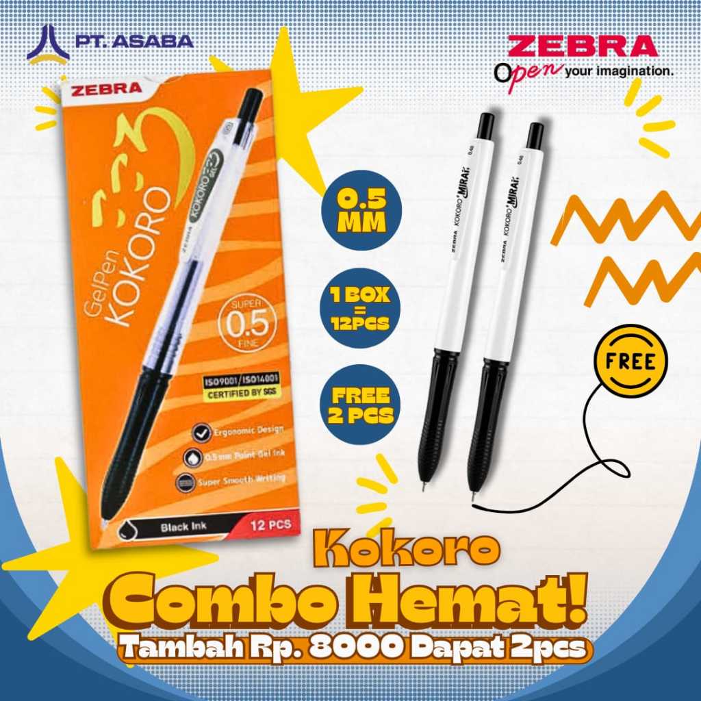 

Asaba Bandung - Zebra Kokoro 05 1 Lusin (14PCS) - Pulpen KOKORO GEL - PEN KOKORO 0.5