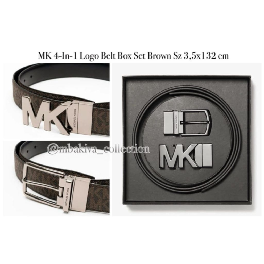 MK 4-In-1 Logo Belt Box Set Brown