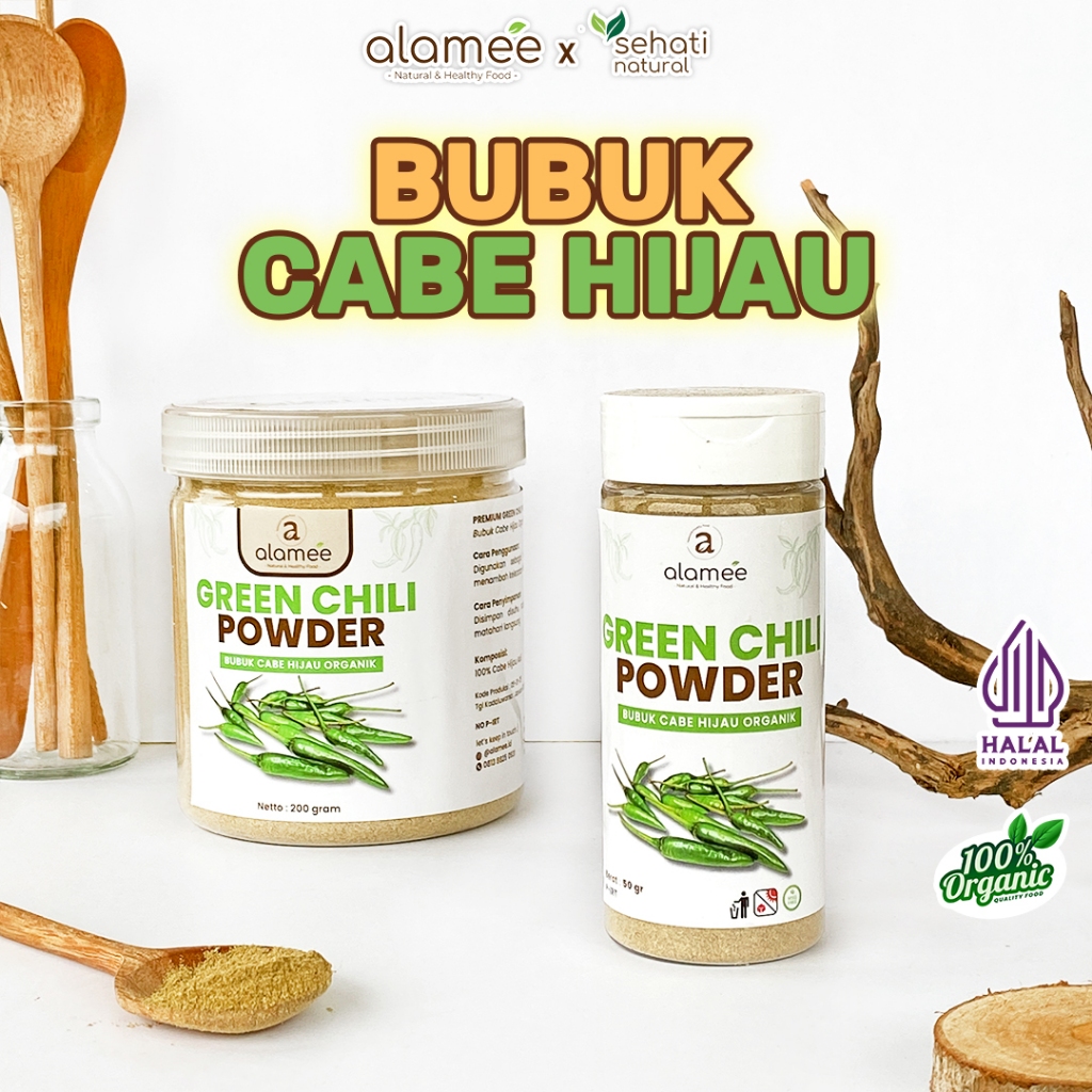 

ALAMEE Bubuk Cabe Hijau Green Chili Seasoning Powder Murni Tampa Campuran Bumbu Masakan Dapur 200gr