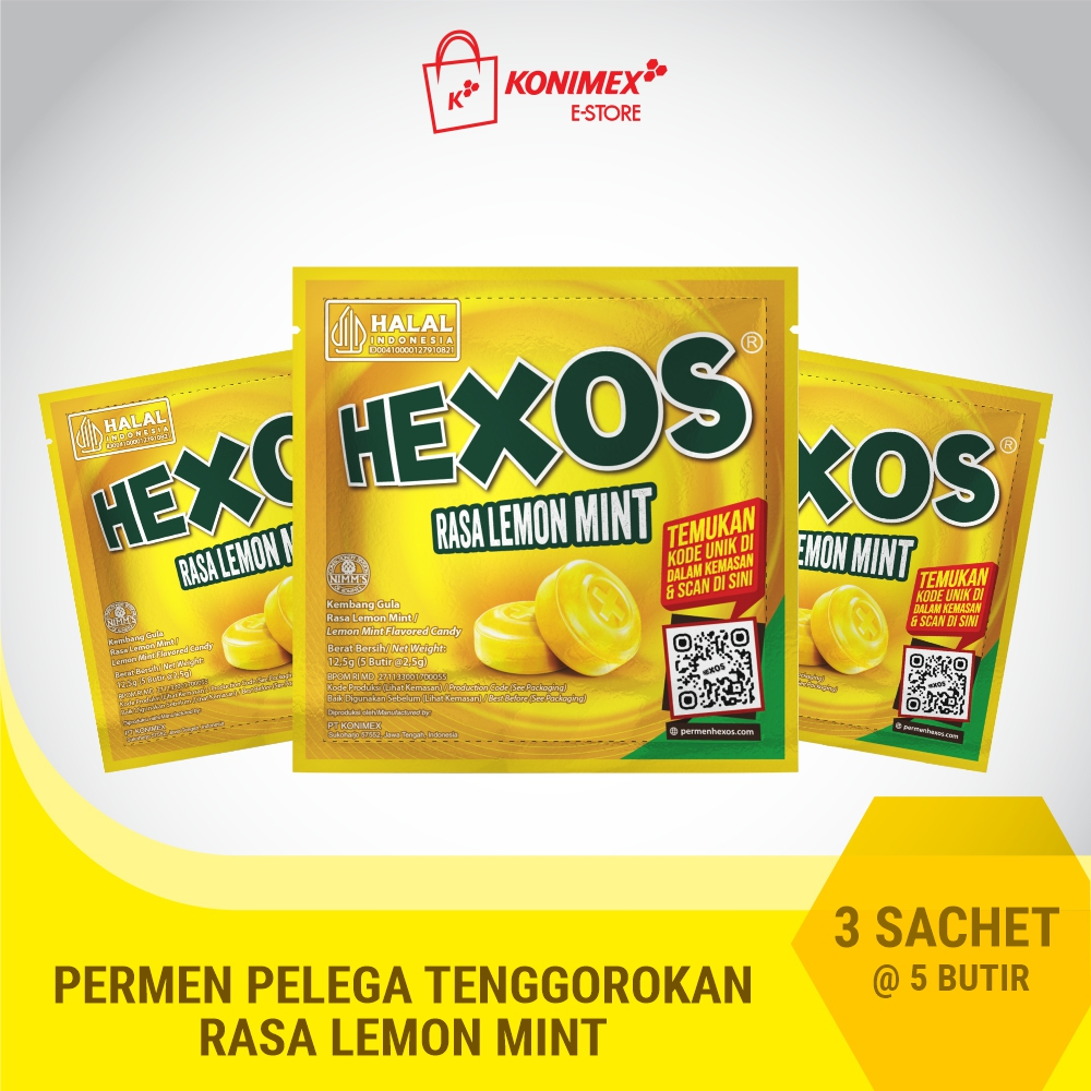 

Hexos Lemon Mint - 3 sachet Permen Mint pelega tenggorokan
