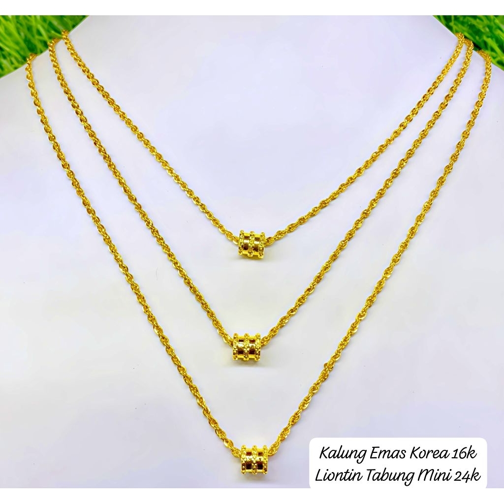 Kalung Emas Asli Korea 16k 70% & Liontin Tabung Mini 24k Hongkong 999.9