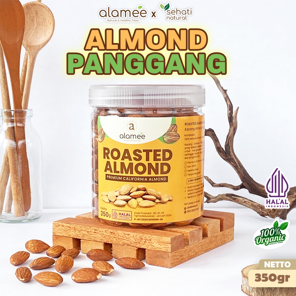 

Almond Panggang Ukuran 350gr Kacang Kualitas Premium Roasted Organic Almond Whole Organik