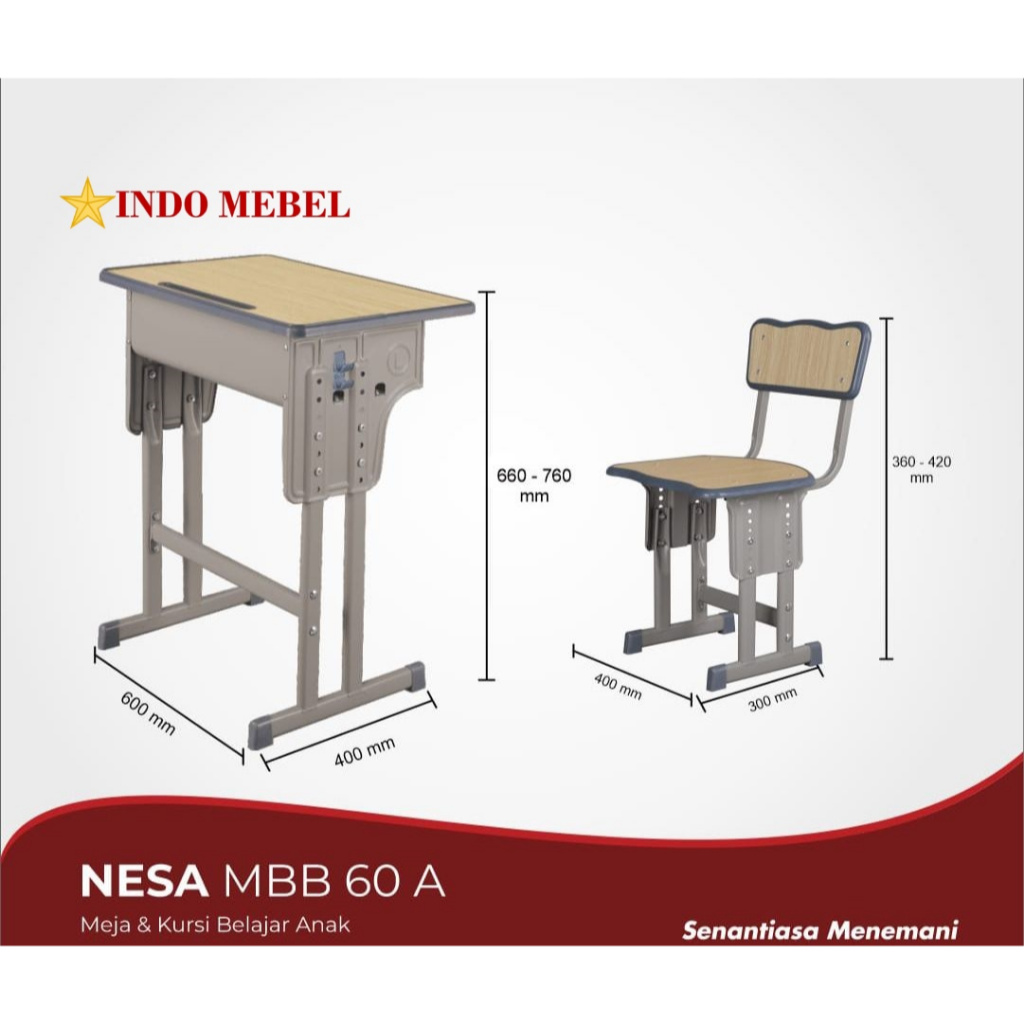Set Meja Kursi Belajar / Sekolah Anak Nesa MBB 60 A Activ Rangka Besi Murah Ready Makassar