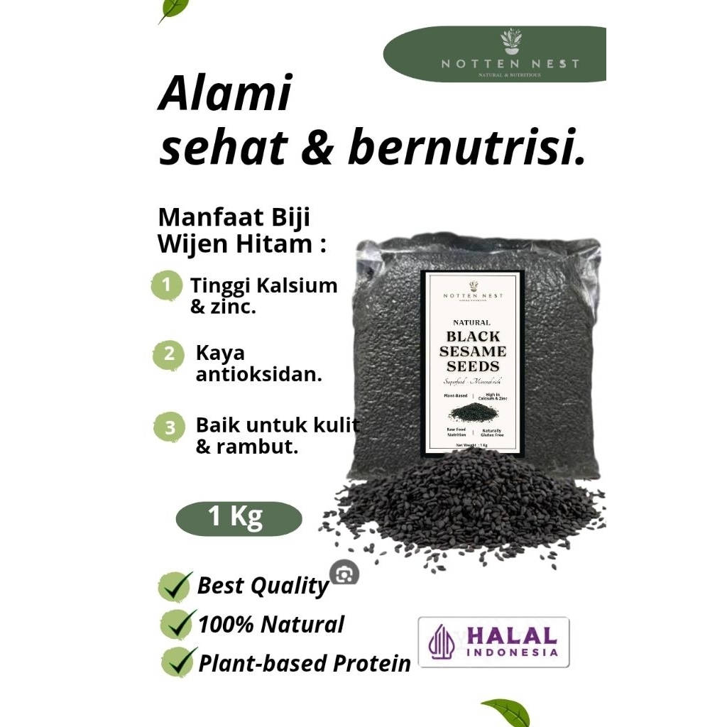 

Wijen Hitam Organik 1 kg - Biji Wijen Utuh Mentah Kualitas Premium - Kaya Antioksidan & Kalsium - Nottennest