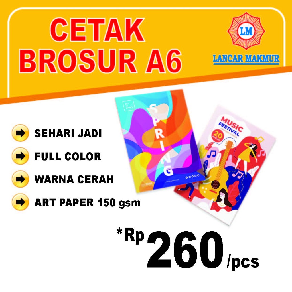 

Cetak Brosur A6 Custom | Full Color | Art Paper 150gsm | Sehari Jadi | Brosur A6 Printing Cepat