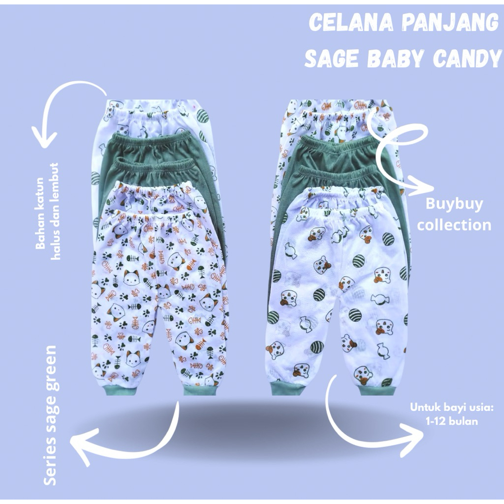 Celana panjang bayi 1 lusin series sage Bahan katun celana bayi baru lahir unisex celana panjang bay