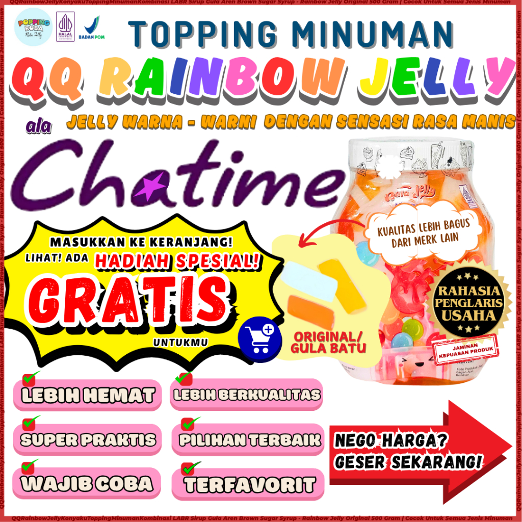 

QQRainbowJellyKonyakuToppingMinumanKombinasi LABR Sirup Gula Aren Brown Sugar Syrup - Rainbow Jelly Original 500 Gram | Cocok Untuk Semua Jenis Minuman