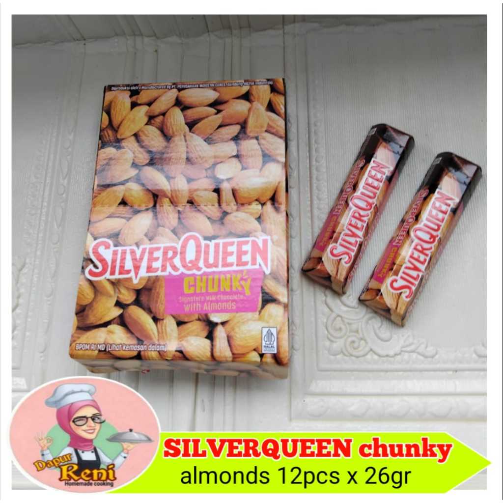 

Silverqueen chunky almond dan cashews kemasan 1 box ( isi 12pcs x 26gram )