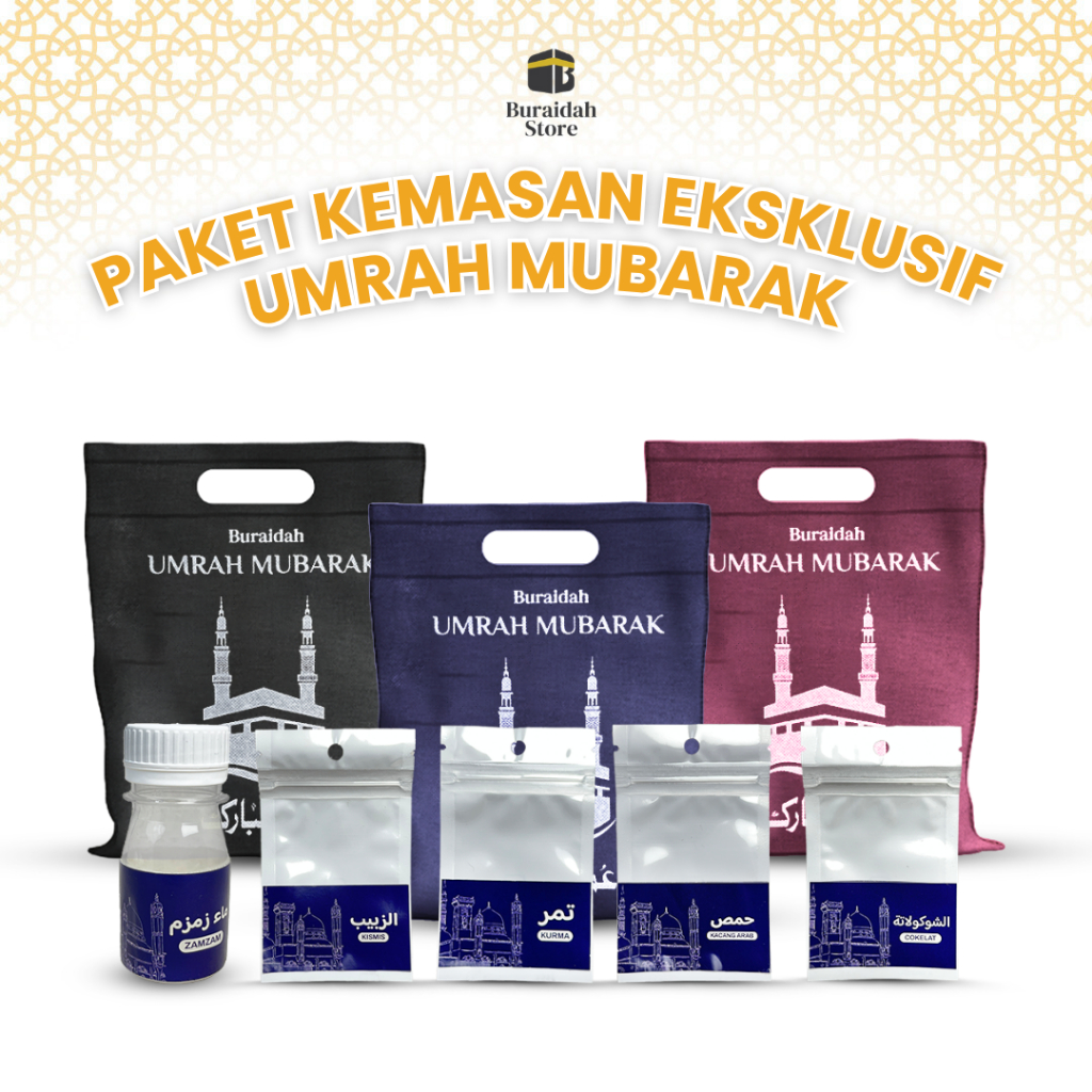 

Paket Kemasan Oleh Oleh Haji Umroh Motif Umroh Mubarak Kabah Hampers Unik Souvenir Botol Zamzam Plastik Klip Isian Snack Tas Hadiah Spunbond Jinjing Ekslusif