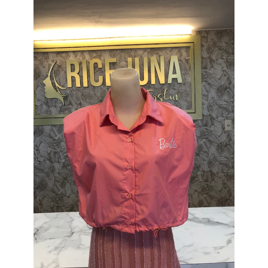 Atasan Vest Crop Top Parasut Pink Korean style