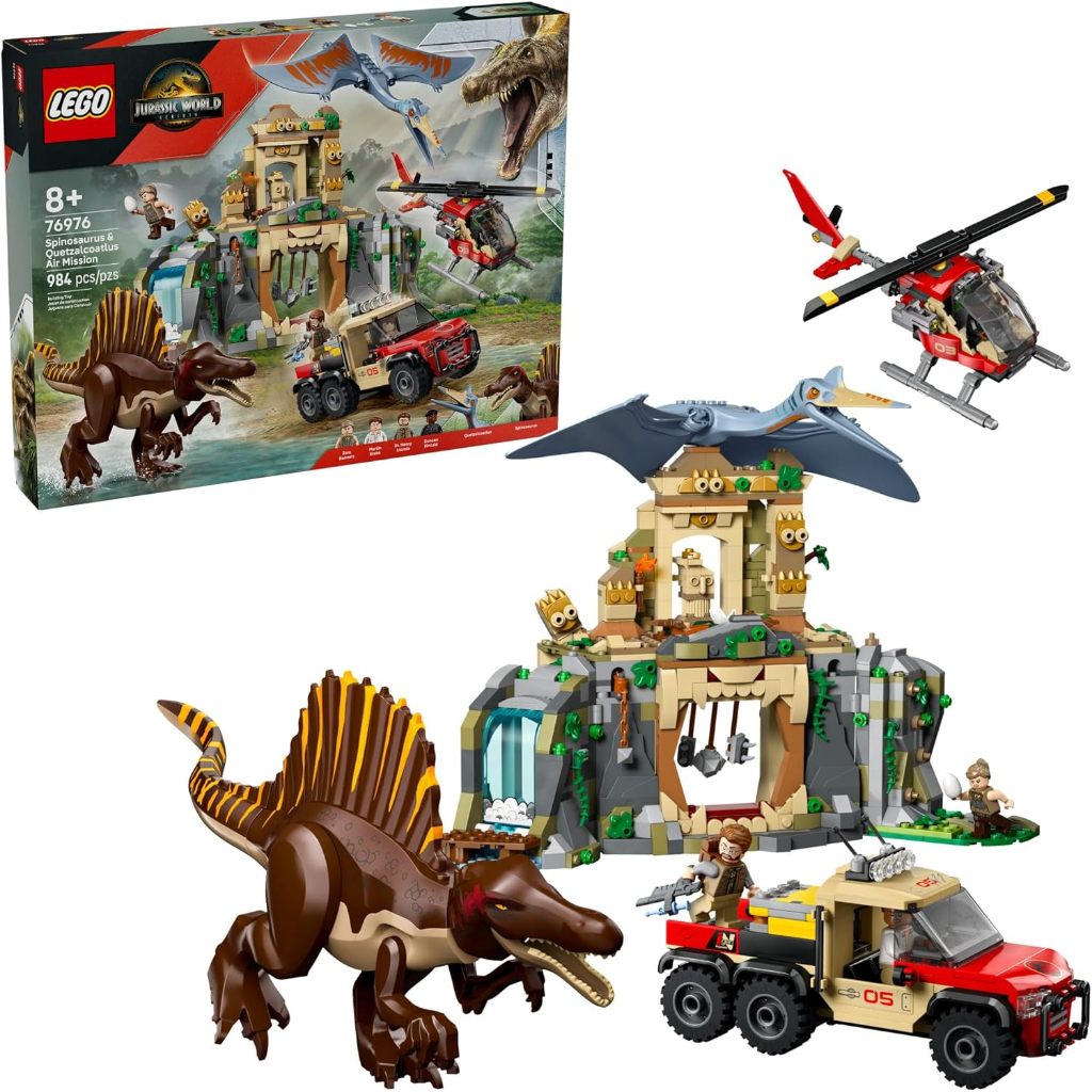 LEGO Jurassic World Spinosaurus & Quetzalcoatlus Air Mission - Dinosaur Toy for Kids