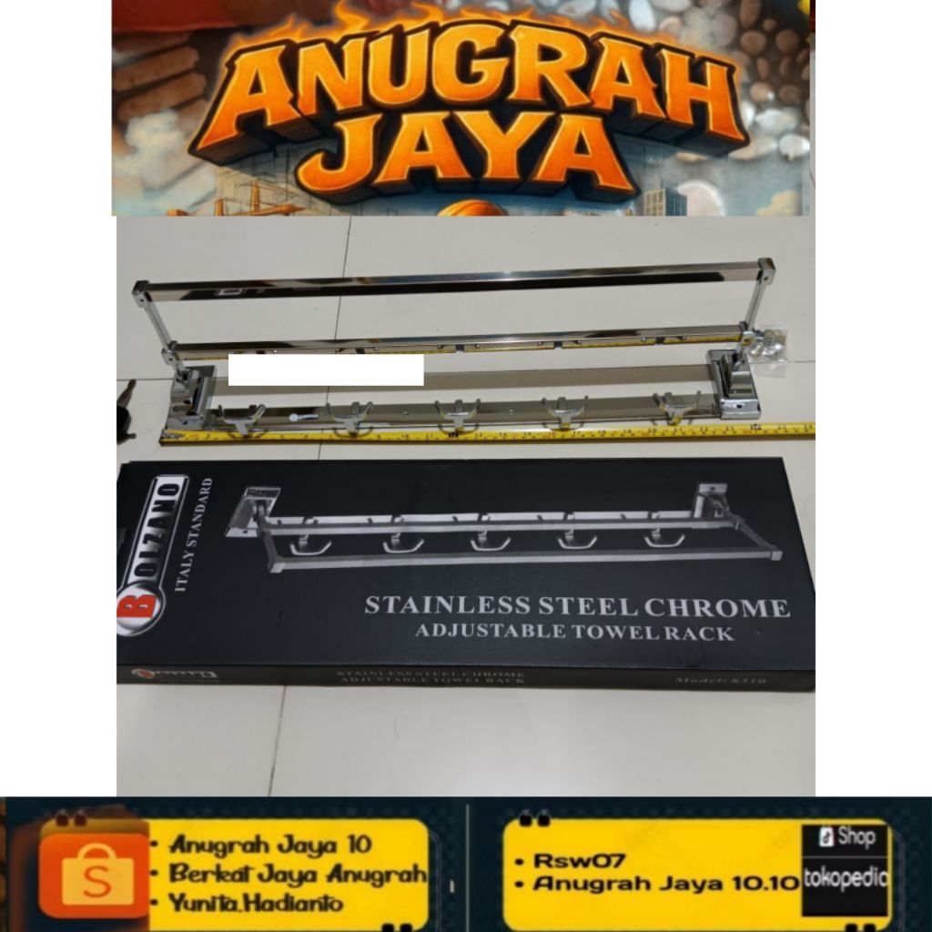 Rak Handuk Lipat 2Baris Stainless Bolzano/Rak Handuk Kamar Mandi Tebel Dan Murah