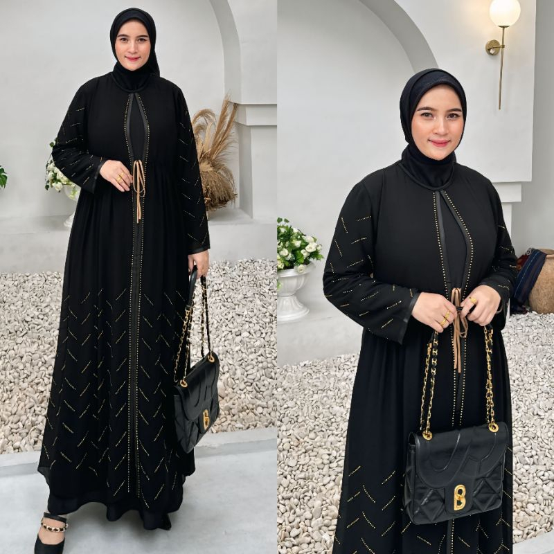 GAMIS ABAYA TURKEY PAYET ABSTRAK SILVER MEWAH DUBAI JUBAH UMROH MUSLIMAH ARAB / Abaya Dubai Mewah