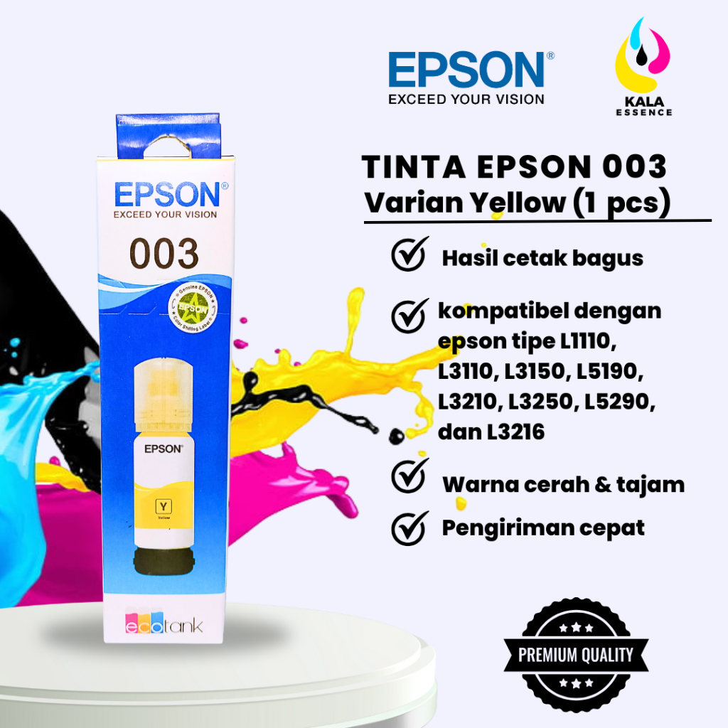 Tinta Epson 003 Yellow (Kuning) – PREMIUM – Kompatibel Epson L Series L1110 L3110 L3150 L5190