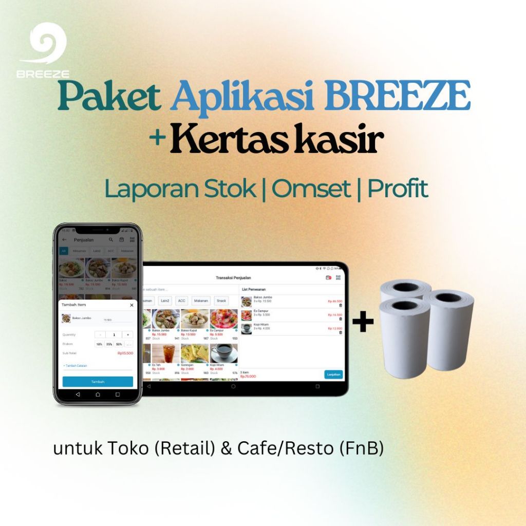 Paket Aplikasi kasir android & Kertas kasir.