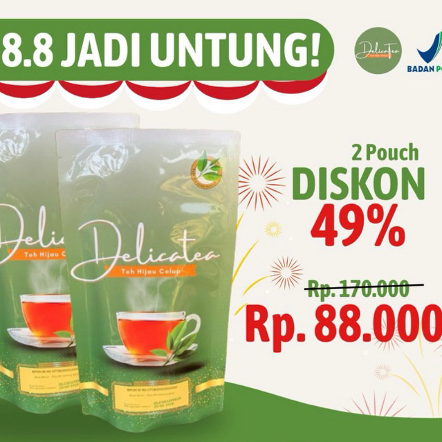 

Promo 8.8 DelicaTea Detox Diskon 49% harga 88.000 dapat 2 pouch