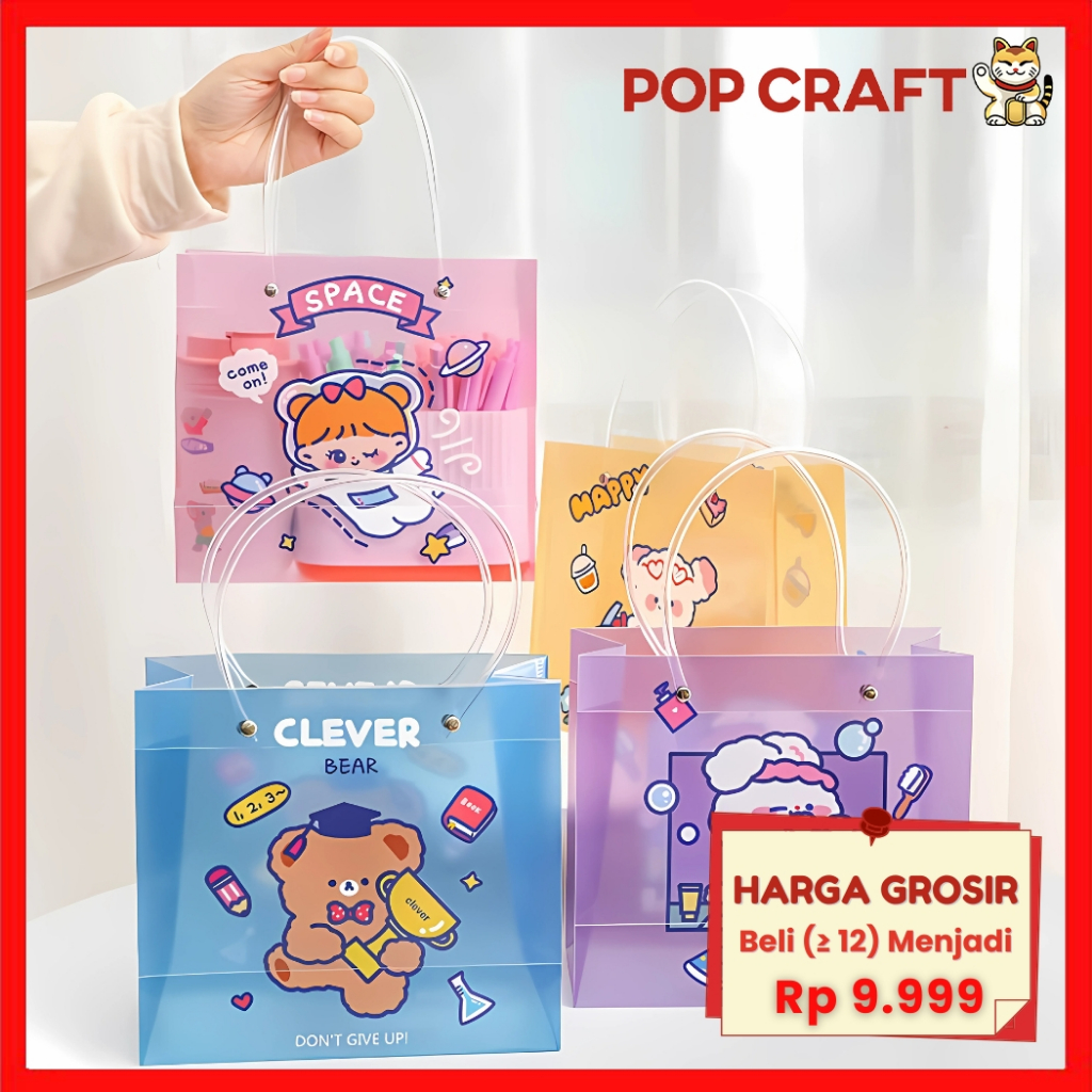 PC Paper Bag Mini Plastik Tas Kado Lucu Motif Cartoon Paper Bag Kado Ulang Tahun Souvenir Tote Bag