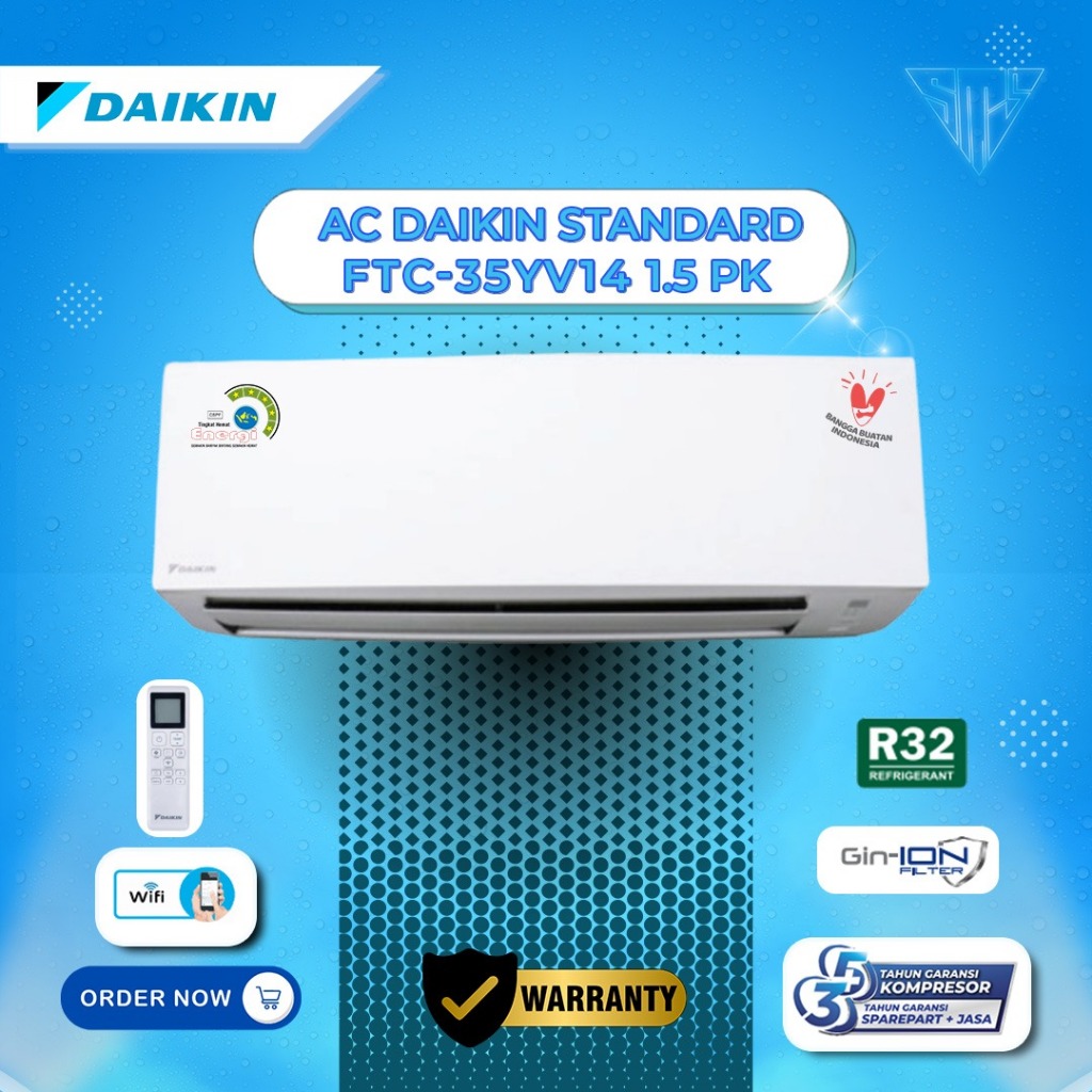 AC Daikin 1,5 PK Standard FTC 35 YV / DTC 35 YV Indonesia Blue Fin, Low Volt, Self Diagnose