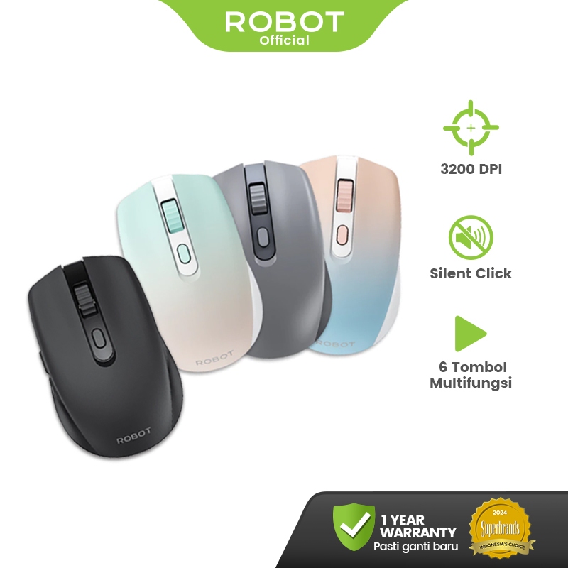 ROBOT Mouse Silent Click 2.4GHz Optical 3200DPI Mouse Wireless Receiver USB untuk PC Laptop M370 Ori