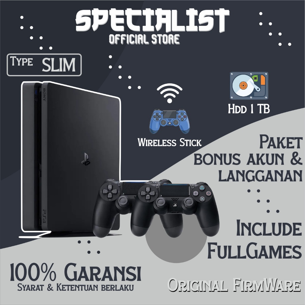 Specialist Playstation 4 Type Slim OFW Include Hdd 500GB - 1TB + Full Games Bonus Akun & Langganan