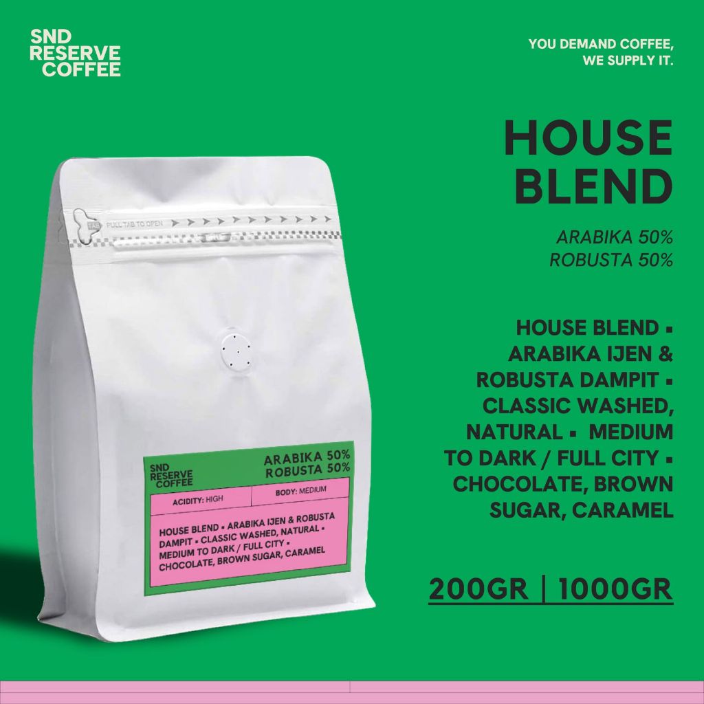 

Biji Kopi 50% Arabica 50% Robusta Ekonomis Espresso Blend Roast Beans 1kg by SND Reserve