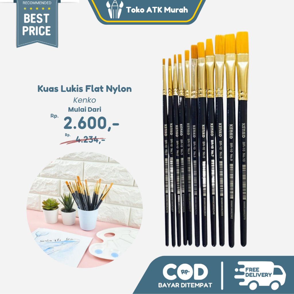 

Kuas Lukis Kenko Cat Acrylic Minyak Air - Brush Flat Nylon